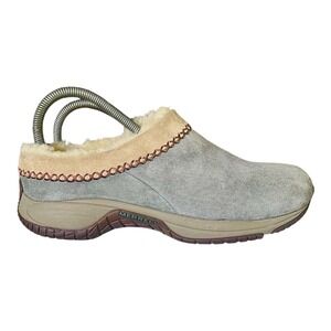 Merrell Encore Ice Womens Grey Suede Faux Fur Lined Clogs Mules Slip On‎ Shoes